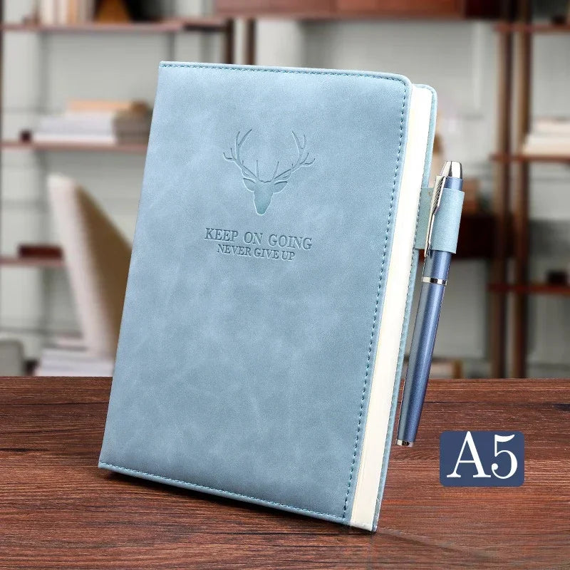 A5 Notebook Student Planning Efficiency Book Business Office Work Conference Notepad 360 Pages 100GSM Font Leather Cover