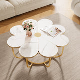 Tribesigns Faux Marble Coffee Table, White and Gold Flower-Shaped Accent Table for Living Room