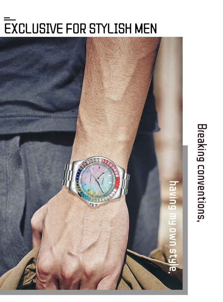 2024WINNER Original Colored Diamonds Mechanical Waterproof Men's Watch Automatic Movement Stainless Steel Luxury Watches