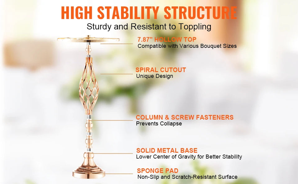 VEVOR Tall Crystal Wedding Flower Stand Metal Wedding Centerpiece Vase Gold Flower Holders Floral Display Rack for Wedding