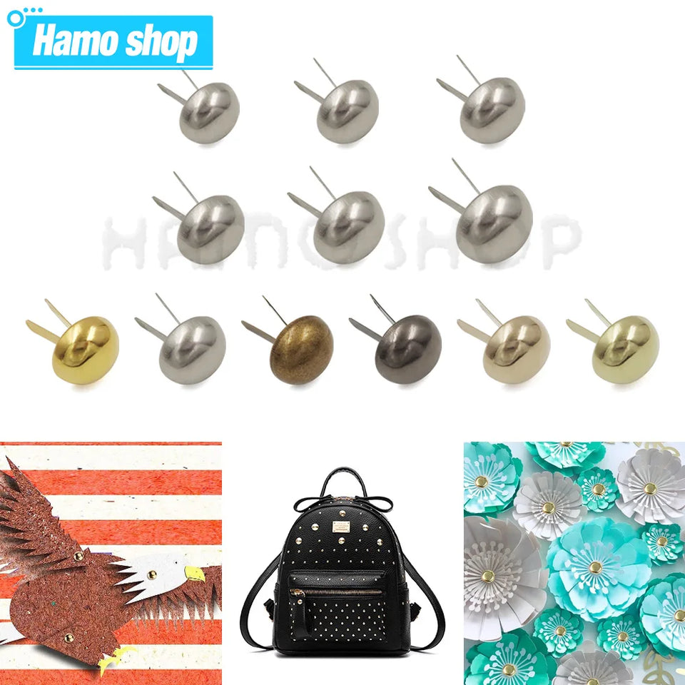 100pcs Metal Two Leg Feet Pierced Rivet Stud Half Ball Round Nail For DIY Leathercraft Bag Cap Shoes Handbag Bottom Protecting