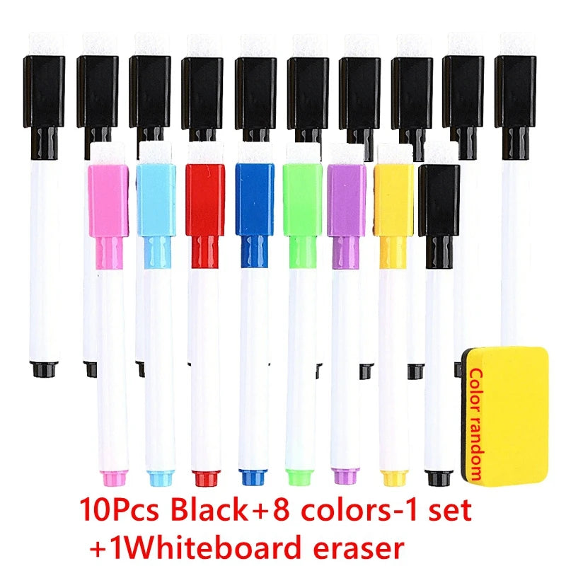 100/5Pcs Dry Erase Whiteboard Markers Set, Washable Pens with Magnetic Eraser for Office Whiteboards & Art Supplies