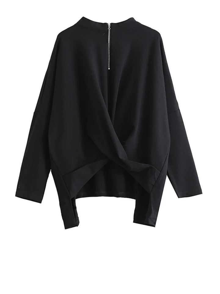 [EAM] Black Irregular Knot Sweatshirt New Stand Collar Long Sleeve Women Big Size Fashion Tide Spring Autumn 2026 1DJ1848