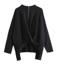 [EAM] Black Irregular Knot Sweatshirt New Stand Collar Long Sleeve Women Big Size Fashion Tide Spring Autumn 2026 1DJ1848