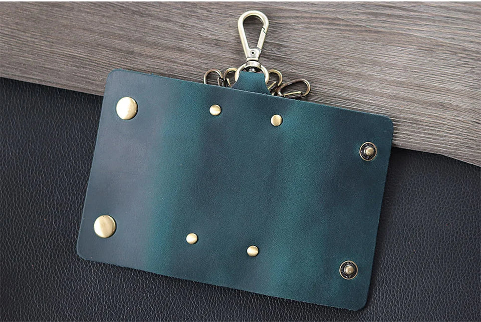 100 % Genuine leather   Multi-function Key Bag High Quality Crazy Horse leather Key Pouch Unisex Leather Business Gift
