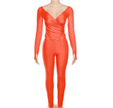 Three Sisters New Arrivals Autumn Winter Fashion Casual Home Solid Color Long Sleeve V-neck Ladies Two Piece Sets Pantsuits