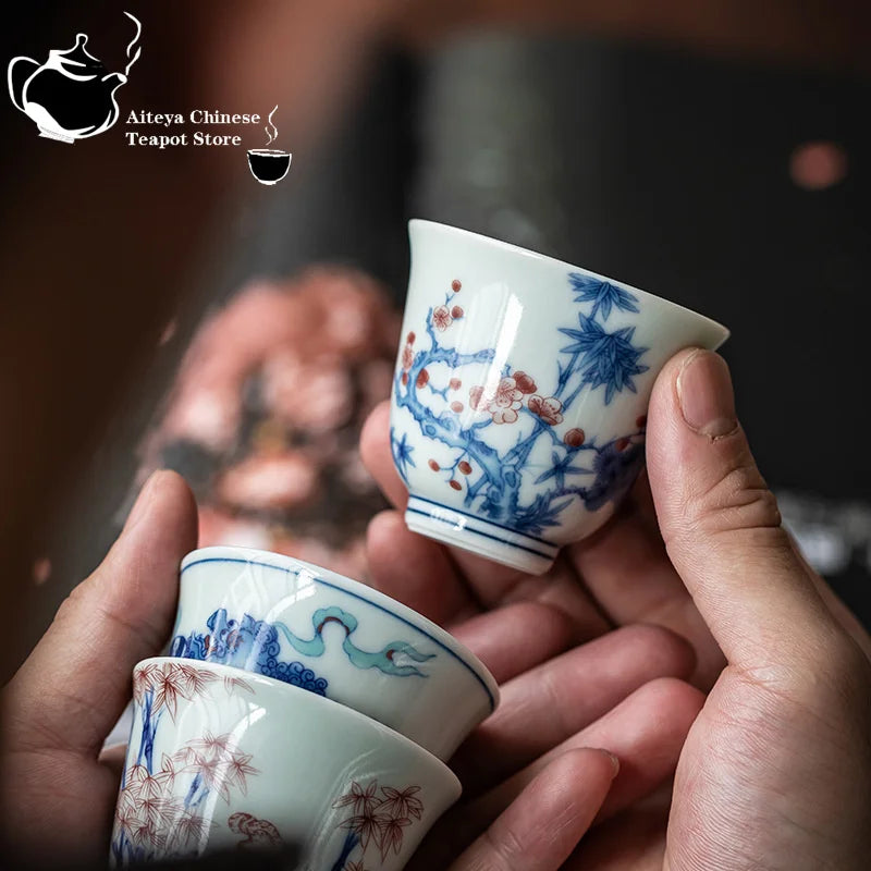 Kung Fu Tea Cup, Hand-painted,  Vintage Blue and White Tea Cup, Handmade Ceramic，High End Personal Tea Cup, Single Cup