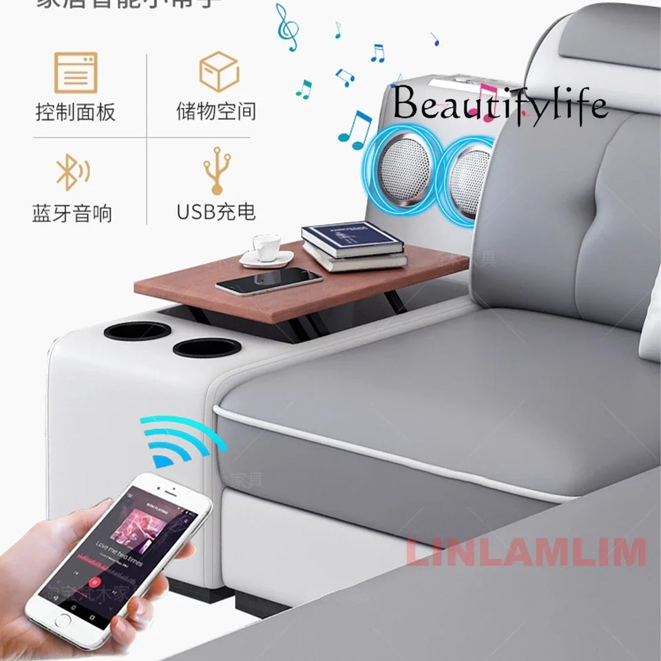 MANBAS Modern Scientific Cloth Sectional Sofa Set with Chaise Lounge, Bluetooth Speakers, and USB Charging Ports for Living Room