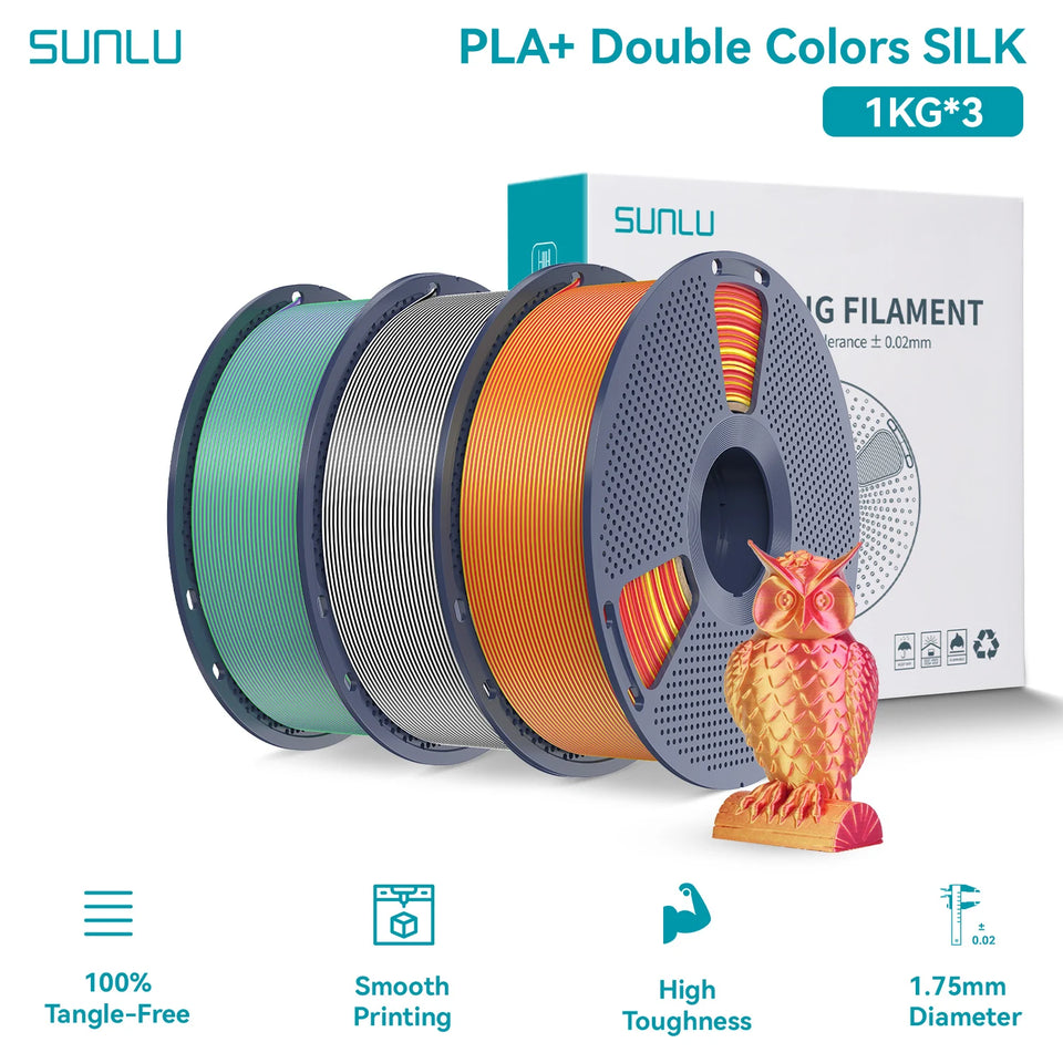 SUNLU Silk PLA PLUS 3D Filament 1.75mm Double Colors Silk Textures Pla+ Gradient Colors Filament for Most FDM 3D Printer 3KG