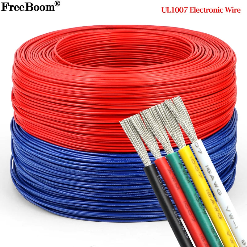 2~50m Electronic Wire UL1007 30 28 26 24 22 20 18 16AWG 300V LED Lamp Lighting Connect Line PVC Insulated Tinned Copper Cable