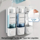 Wall-mounted Soap Dispenser, Shower Gel Dispenser, 3-in-1 Shampoo and Conditioner Dispenser, No Drilling Required, ABS Material,