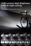 ROCKBROS Bike Light 1500LM 5000mAh Bicycle Light IPX6 Aluminum Type-C Rechargeable Smart Brightness Sense Adjust Cycling Lamp