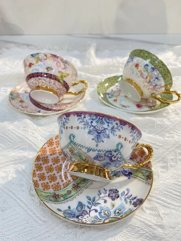 Classical Porcelain Cup&saucer 220ml Gold-plated Coffee Mug Water Mugs Dining Table Afternoon Tea Teacup Fruits Juice Cup