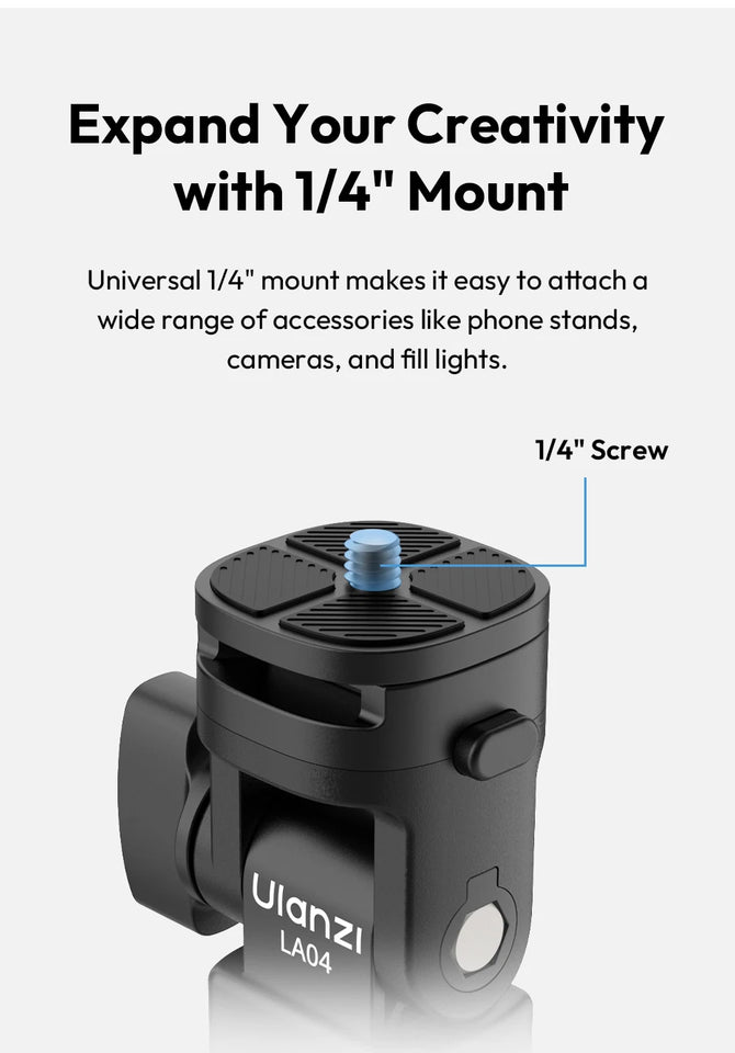 Ulanzi LA04 Univeral Light Stand Adapter with 1/4" Cold Shoe Mount for Phone Stand DSLR Camera LED Light 180° Tilt for Lighting