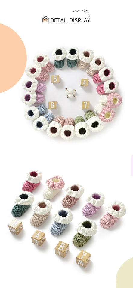 Newborn Baby Shoes Knitted Infant Boy Girl Footwear 0-18M Fashion Patchwork Ruffles Children Bed Walk Boots Warm Shallow Autumn