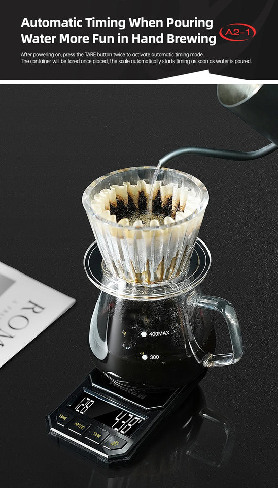HiBREW 3000g/0.1g Digital Coffee Bean Electronic Scale with Auto Timer LED Screen High Precision Pour Over Coffee Easy to Carry