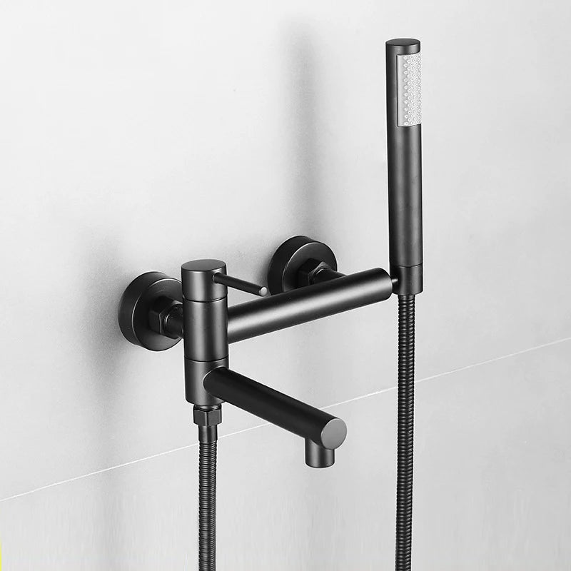 Bathtub Shower Faucet Brass Single Handle Waterfall Spout Wall Mounted Mixers Taps with Hand Shower Sets Bathroom Bidet Taps
