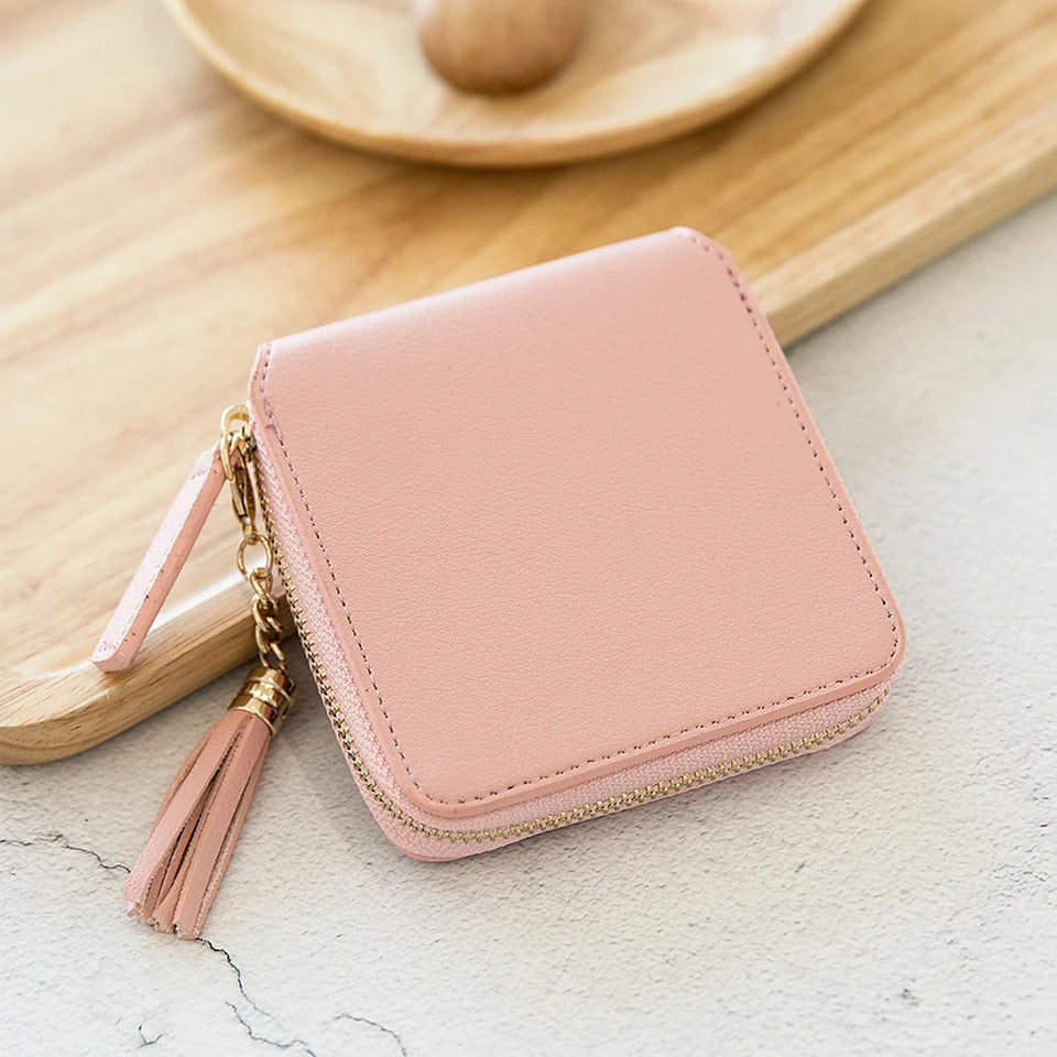Women's Fringe Square Zipper Purse, Short Money Clip, All Simple Card Bag, Multi-functional Fashion Purse, New, 2024