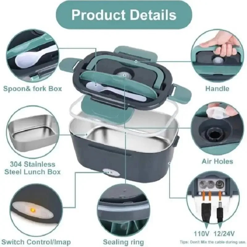 1.5L Electric Lunch Box – Portable Food Warmer for Office & Car, 304 SS Inner Pot, 60W Efficient