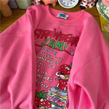 Harajuku Retro Top Strawberry Print Sweatshirt  Women Loose Streetwear Sweatshirts American  Oversized Pullovers