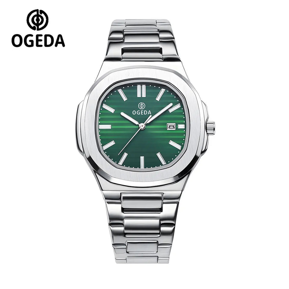 OGEDA 2024 new 40MM square men's quartz watch glass stainless steel waterproof 3Bar luminous C3 reloj hombre watches for men