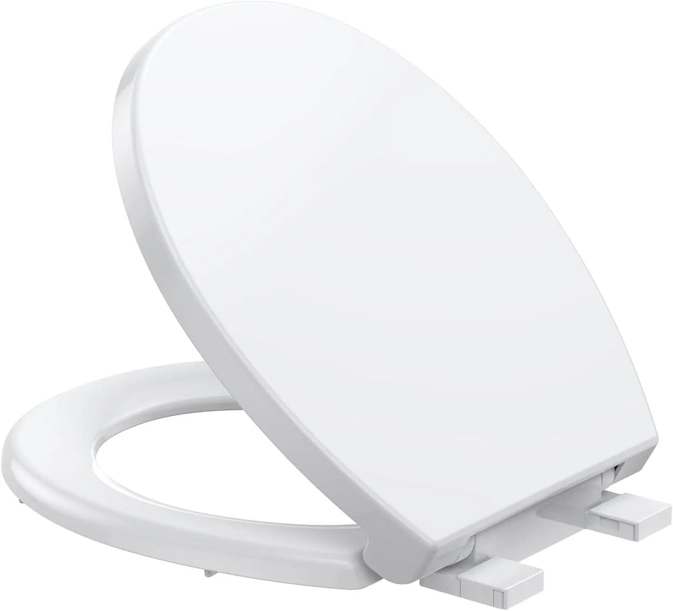 17"/19" Elongated Round White Toilet Seat, Slow Soft Close Magnets Down Lock Quick Release, Quick Top Mount Toilet Seat