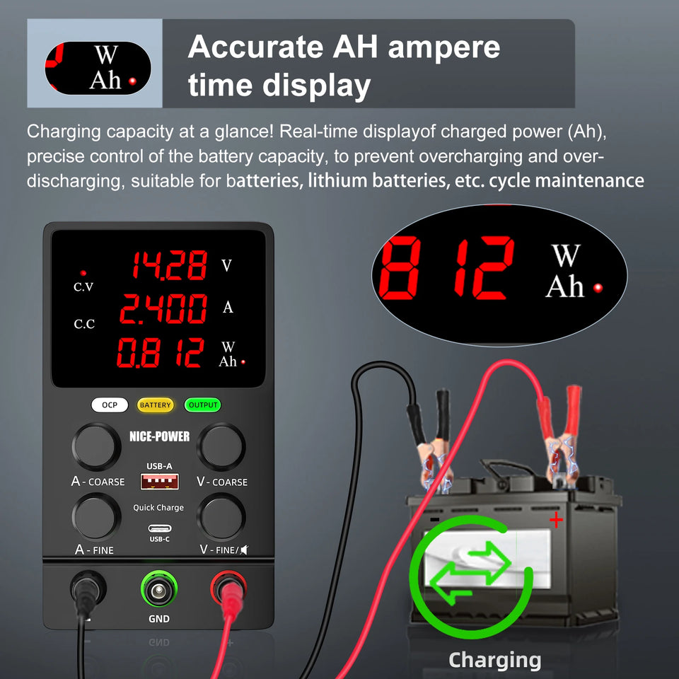 NICE-POWER Bench Lab DC Power Supply Adjustable 30V 60V Laboratory OCP OUTPUT 10A Charging of Lithium Iron Phosphate Batteries