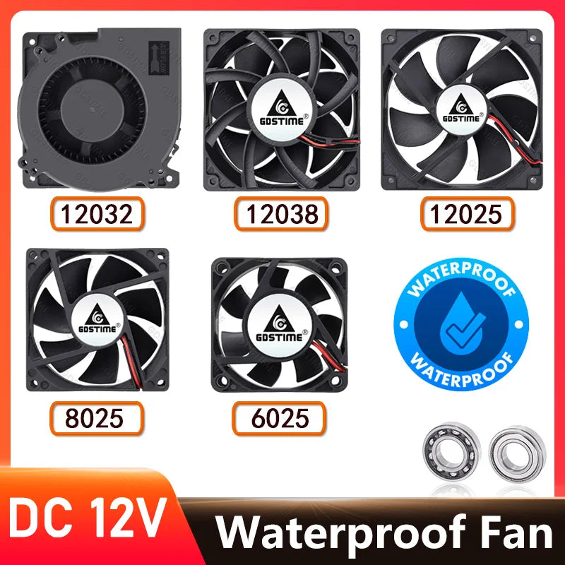 Gdstime DC 12V Waterproof Industrial Ultrasonic Humidifier Refrigeration Cooler 60mm/80mm/120mm Outdoor Water Proof Cooling Fan