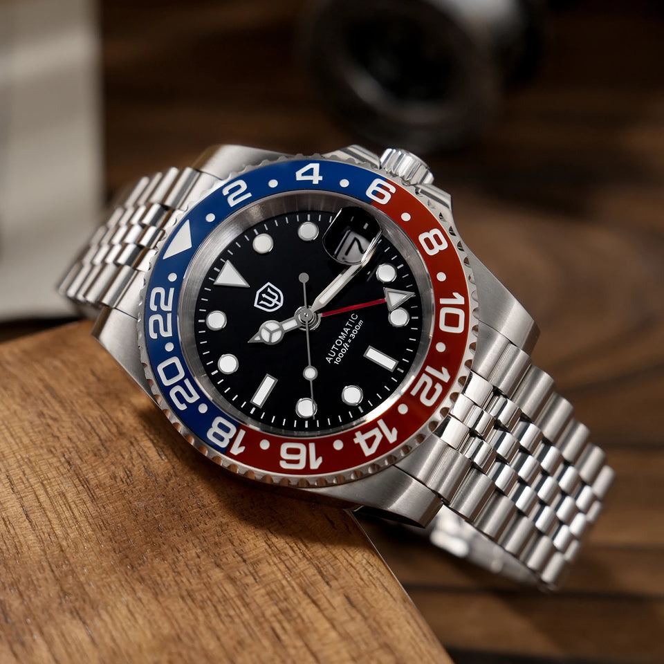 Watchdives WD16760 V2 GMT Watch NH34 Automatic Movement Sapphire Luminous Watches Stainless Steel 300m Waterproof Wristwatch