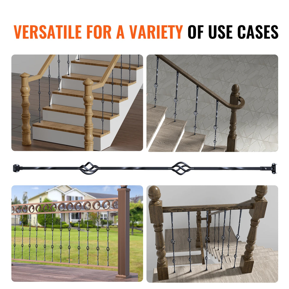 SucceBuy Staircase Metal Balusters Galvanized Decorative Banister Spindles with Hollow Baskets Spiral Stair with Shoes Screws