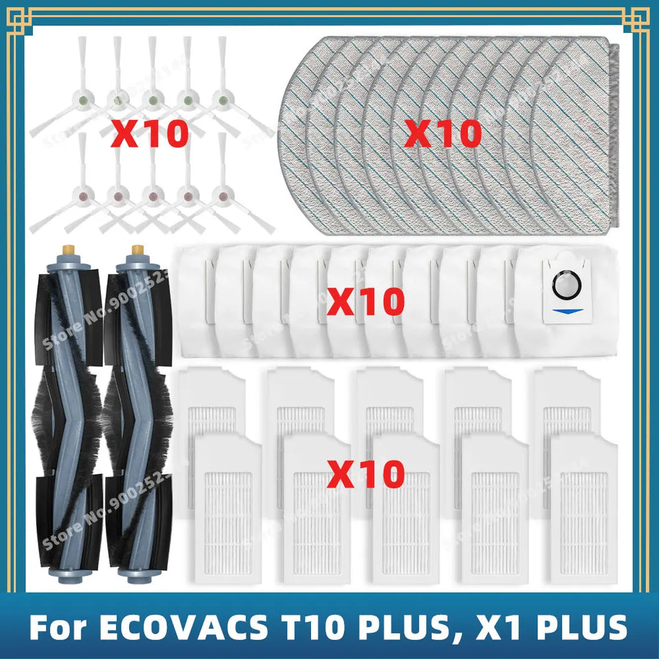 Compatible For ECOVACS T10 PLUS / X1 PLUS Replacement Spare Parts Accessories Main Side Brush Hepa Filter Mop Cloth Dust Bag