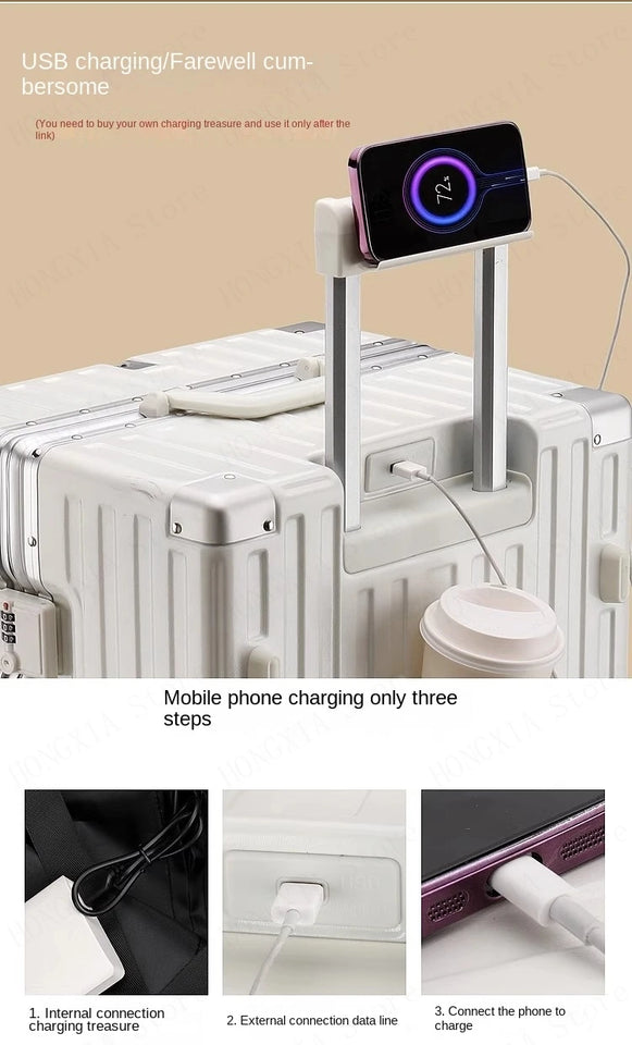 Large Capacity Suitcase 28" 32" Thickened Luggage USB Phone Stand Aluminum Frame Password Trolley Case Travel Wheeled Suitcases