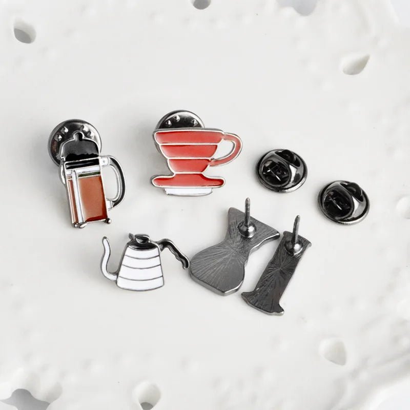 Coffee Collection Enamel Pin for Barista Vintage Rose Tea Latte Americano Brooches Coffee Machine Mini Coffee Bean Badge Jewelry
