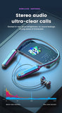 VIKEFON Wireless Earphones 5.3 Neckband Headphones Gaming LED Display Stereo Sports Headset Halter Waterproof Magnetic Earbuds