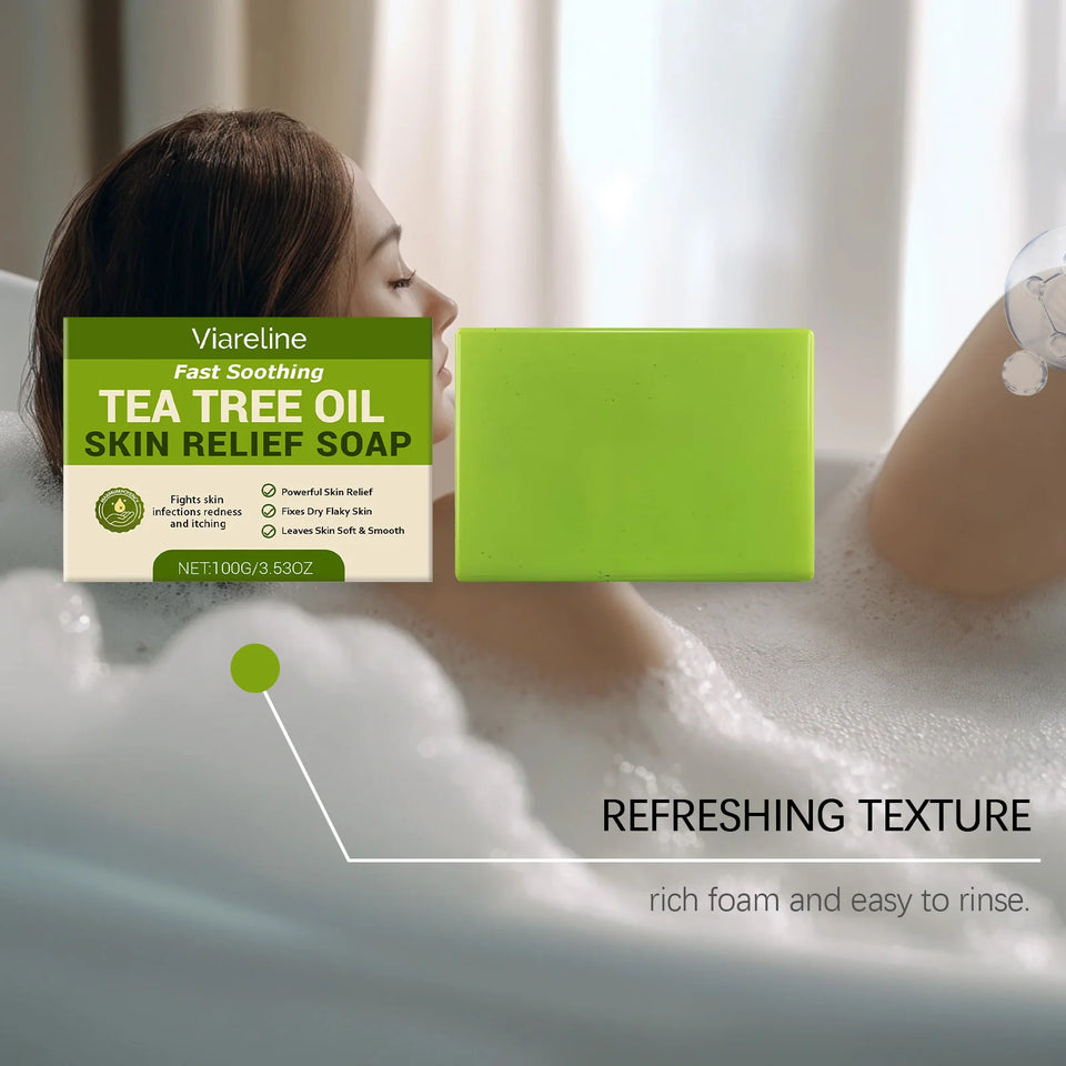 Tea Tree Oil Soap Cleaning Gentle Exfoliating Relieve Itch Moisturizing Dry Skin Smoothing Natural Bath Soap for Body and Face