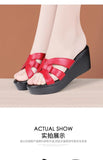 High quality summer leather wedge sandals for women 6cm mid heel new 2025 size 32 33 42 43 platform open toe elegant shoe black