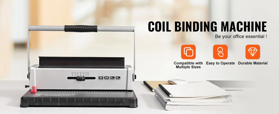 SucceBuy Coil Spiral Binding Machine Manual Book Maker 34-Holes Binding 120 Sheets Punch Binder w/ Adjustable Coil Binding Spine