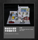 Diorama 1/64 Car Parking Lot with LED Lighting Japanese Commercial Building Model Scene Garage Display Model US
