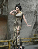 Blood Supply Original New Chinese Cheongsam Slim Dress Tie Tassel Jacquard Tunic Waist Sheath Long Trumpet Dresses Festival