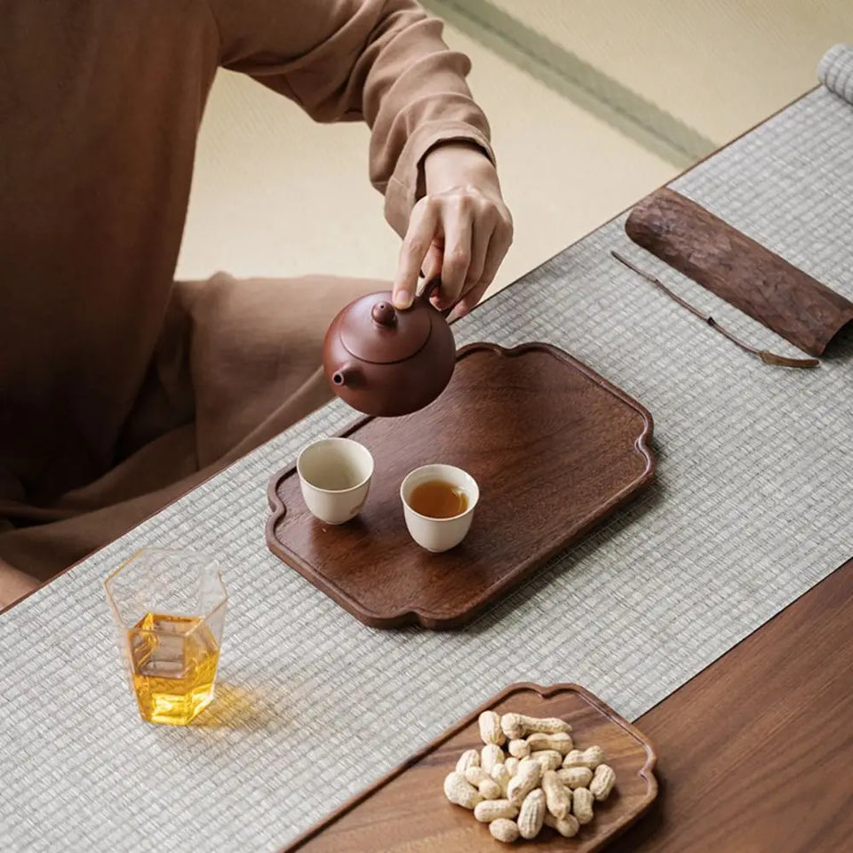 Retro Walnut Tea Tray Wooden Round Serving Platter Tray Leaf Storage Wooden Tea Tray Plate Tea