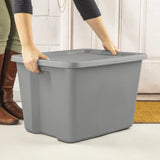 Large Storage Bin, 18 Gallon Plastic Storage Container with Snap-On Lid, Gray, 8 Count