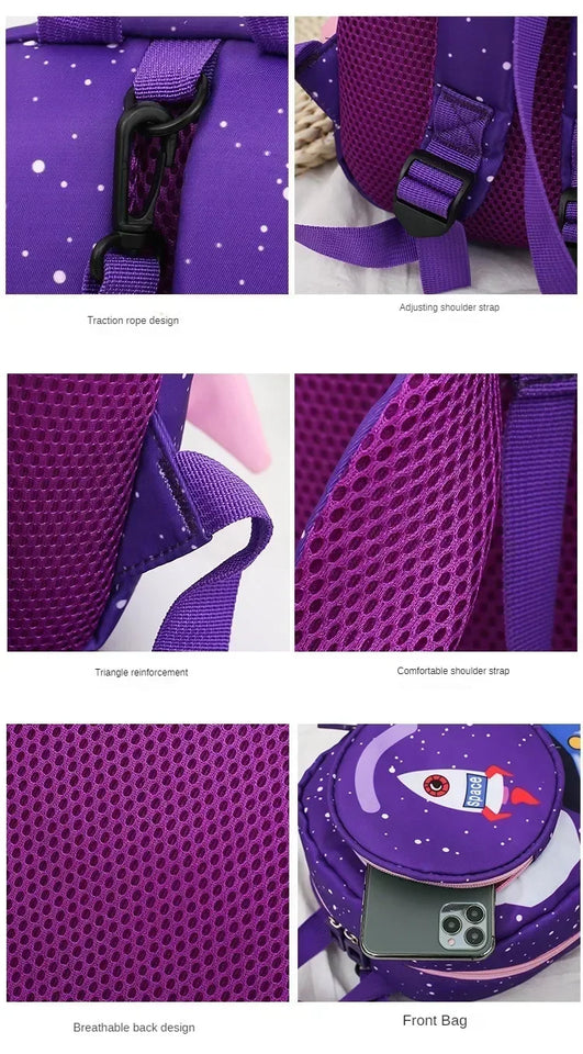 Childrens Anti Slip Backpack 1-3Years Old Space Rocket Towing Rope Kindergarten Backpack Childrens Early Education Bag New Model