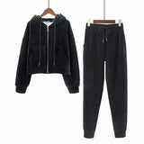 Thickened Gold Velvet Long Sleeved Hooded Sweatshirt with Lace Up Leg Ties Two Elegant Women's Pants Set Tracksuits