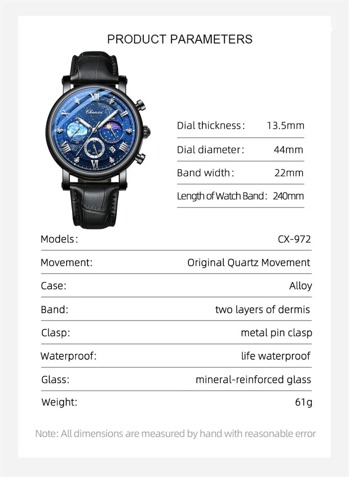 CHENXI Watches Luxury Men Waterproof Star Luminous Watch For Man High Quality Quartz Chronograph Leather Wristwatches Clock Male