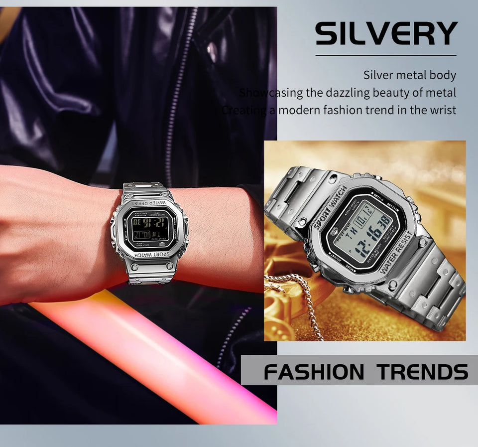 SANDA 2162 Men's Electronic Digital Watch Countdown LED Electronic Night Light Sports Waterproof Men's Electronic Watch