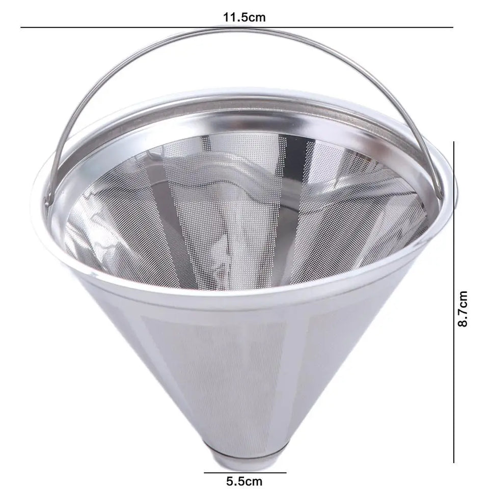 304 Stainless Steel Cafe Drip Coffee Machine Filter Fine Mesh Reusable Coffee Powder Basket with Foldable Handle Tea Strainer