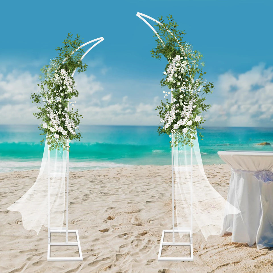 2PCS Wedding Arched Bracket,2.1m & 1.9m White/Gold Curved Wedding Stand,Decoration Backdrop Stand for Ceremony and Party