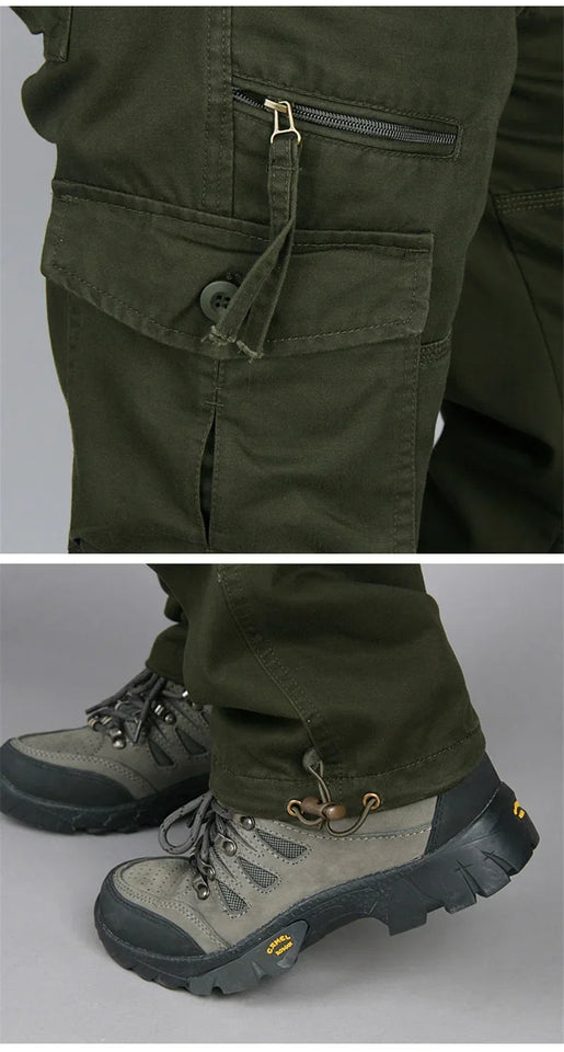 Camping Hiking Pants Men Cargo   Cotton Overalls Straight  Trousers Multi-Pocket Baggy  Slacks Pants