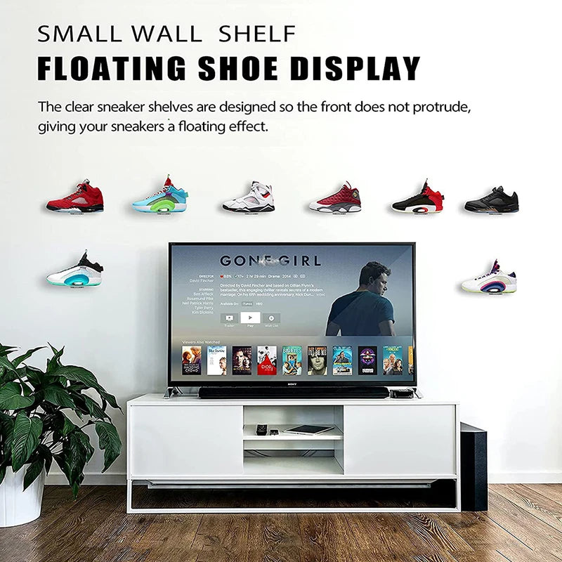 6Pcs Clear Floating Sneaker Shelves Wall Mounted Shoe Display Stand Transparent Shoe Racks For Bedroom Living Room