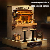 Coffee Shop Wooden Mini Doll House DIY Small House Kit  3D Puzzle Assembly Toy Miniature Dollhouse With Furniture Lighting Gifts